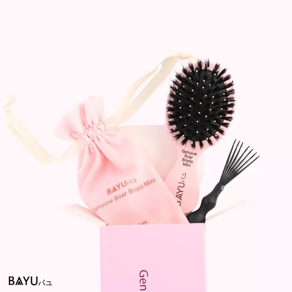 หวีขนหมูป่าแท้!!!! New!!!! BAYU Geniun Boar Bristle Mini Pink น่ารักมาก ขนาดพกพา หวีมินิมอล