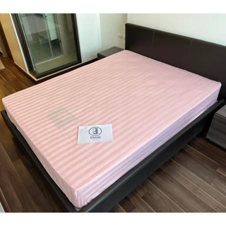 ขายส่ง ผ้าปูที่นอนเดี่ยวสีพื้นทอลายริ้วมียางยืดรอบ 360 องศา