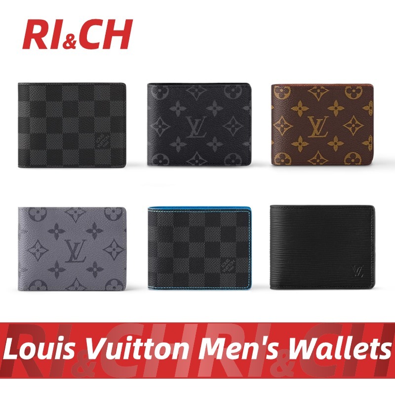 #Rich Louis Vuitton แท้💯กระเป๋าสตางค์รุ่น Multiple Slender AMERIGO Men's Wallet LV