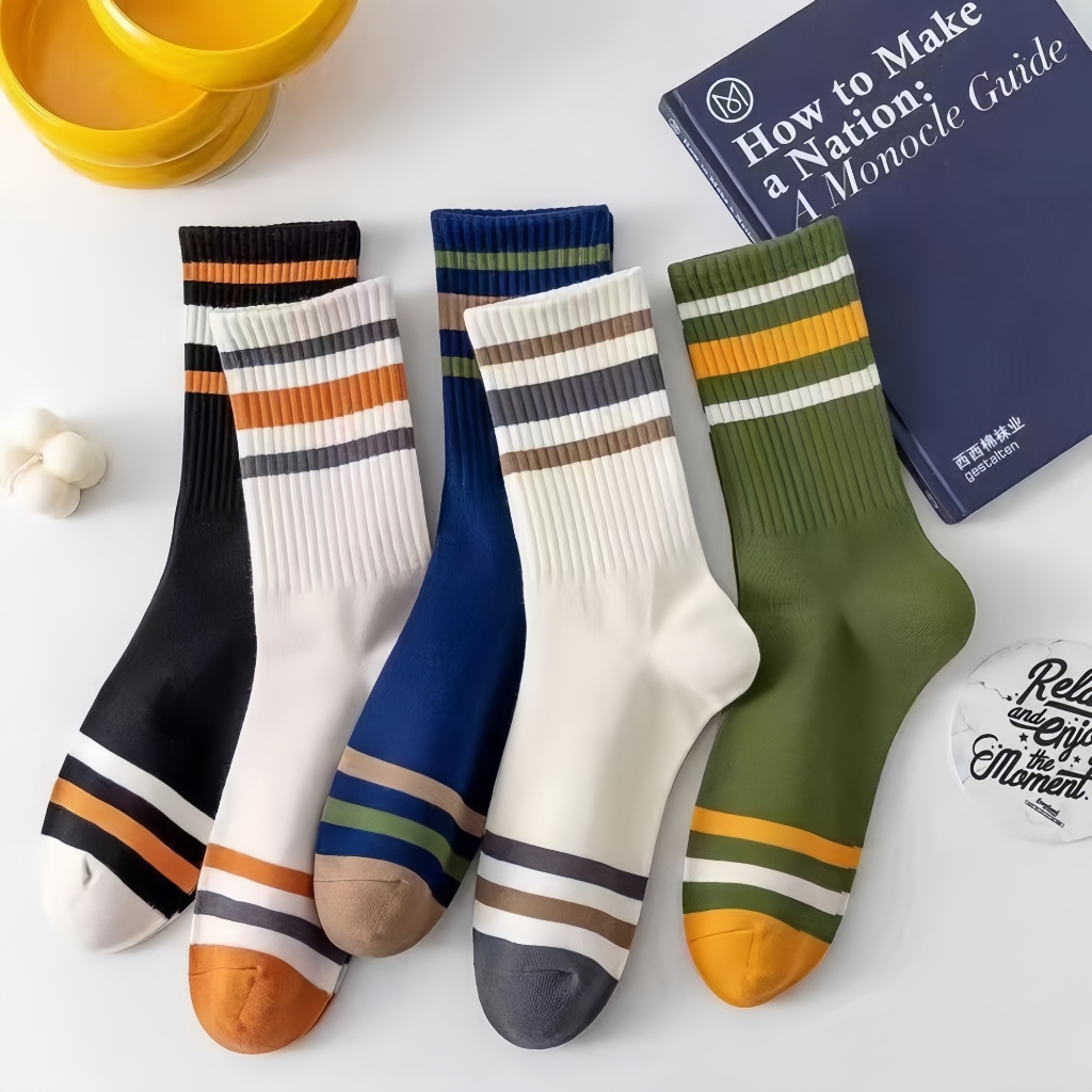 🚚 (ได้รับ 2-3 วัน) 🚚 จัดส่งจากประเทศไทย~ถุงเท้าแฟชั่นลายสองแถบสี เนื้อผ้าหนา นุ่มใส่สบาย Unisex ถุงผู้เท้าชาย-ผู้หญิง