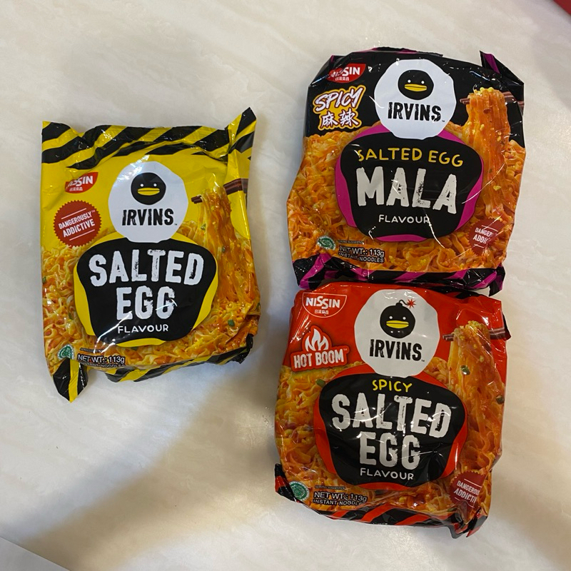 irvins บะหมี่กึ่งสำเร็จรูป รวม 3รส รสไข่เค็ม ไข่เค็มเผ็ด และหม่าล่า ตราirvins