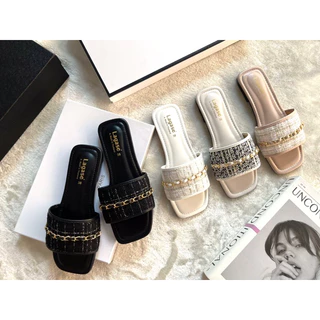 🌟Afashion💫รองเท้าแตะแบบสวมแต่งอะไหล่โซ่ทอง สวยเก๋มากค่ะ(36-45)พร้อมส่งนะคะ