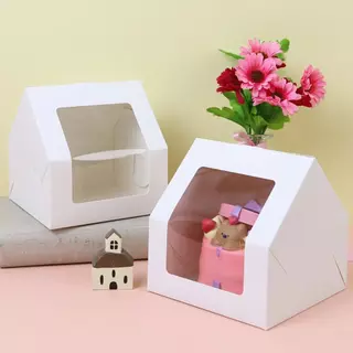 Boxjourney กล่องเค้กครึ่งปอนด์ ทรงบ้าน สีขาว/พิมพ์ลาย (20 ชิ้น/แพ็ค) กล่องเค้กทรงบ้าน