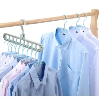 [เเขวนได้9ตัว] ไม้เเขวนเสื้อผ้า ไม้แขวนพลาสติก9ช่อง ที่เเขวนเสื้อผ้า จัดระเบียบ ไม้เเขวนประหยัดพื้นที่ (พร้อมส่ง) MW094