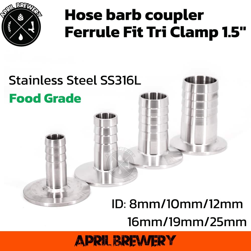 Pipe Fitting Ferrule Fit Tri Clamp Hose Barb ss 316 + Silicone OD:  50.5mm ID: 8mm / 10mm / 12mm / 16mm / 19mm /25mm