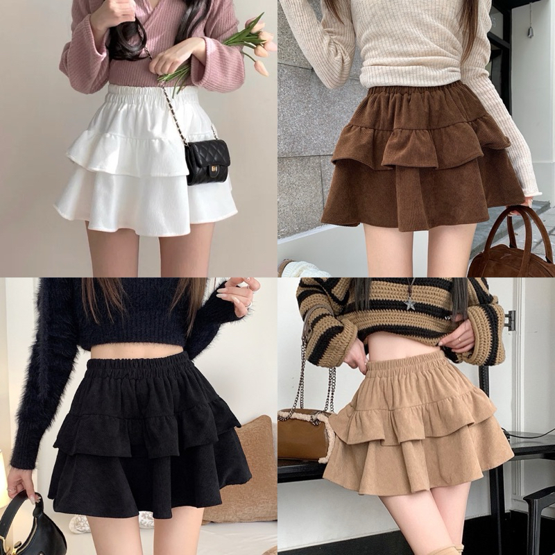กระโปรงพลีท สองชั้น น่ารักสไตล์ญี่ปุ่น พร้อมส่งในไทย เอวขอบยืด งานตรงปก แมชชิ่งง่าย กำลังมาแรง skirt