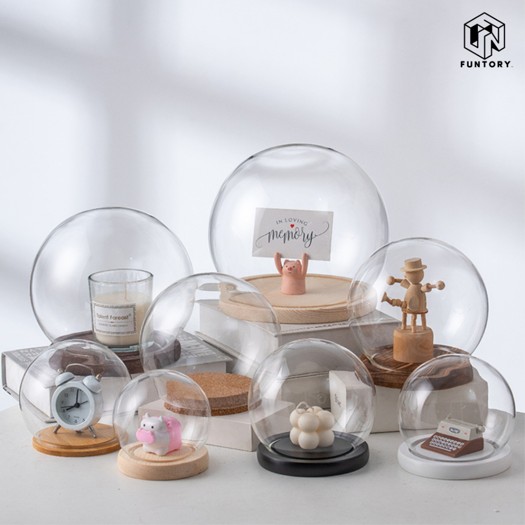 พร้อมส่ง Funtory โดมแก้ว ทรงกลม ฐานไม้ Glass Dome โชว์ของที่ระลึก โมเดล ดอกไม้ ตกแต่งบ้าน โดมพระ