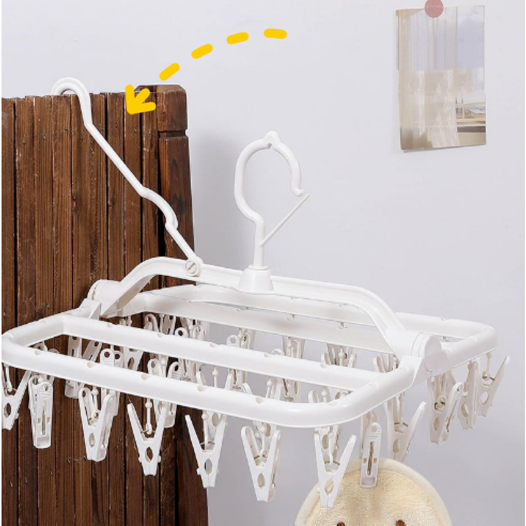 ตัวหนีบผ้า ไม้หนีบผ้า ที่หนีบผ้าพร้อมราวแขวน ราวแขวนทรงสี่เหลี่ยม 32 ตัวหนีบ แขวนได้ 2 แบบ พับเก็บได้ - รูปที่ 6