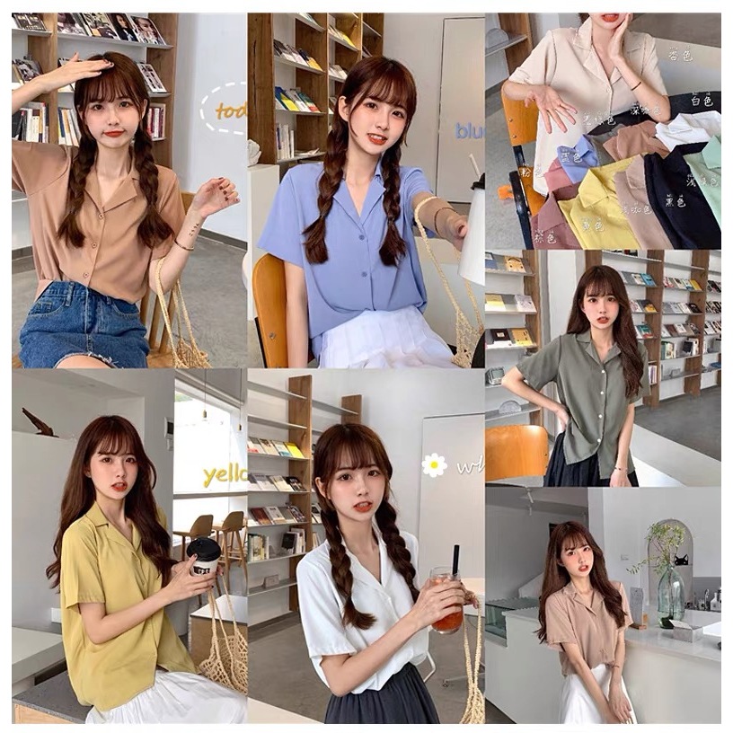 yoyomall เสื้อเชิ้ตผู้หญิง 2024 เกาหลีมี 12 สีเสื้อแขนสั้น ใหม่ #009