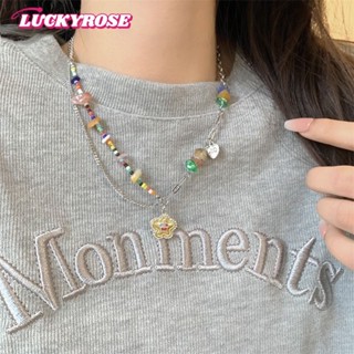 สร้อยคอจี้หัวใจสีสันไม่สม่ำเสมอลูกปัดหินธรรมชาติY2Kสไตล์เกาห…