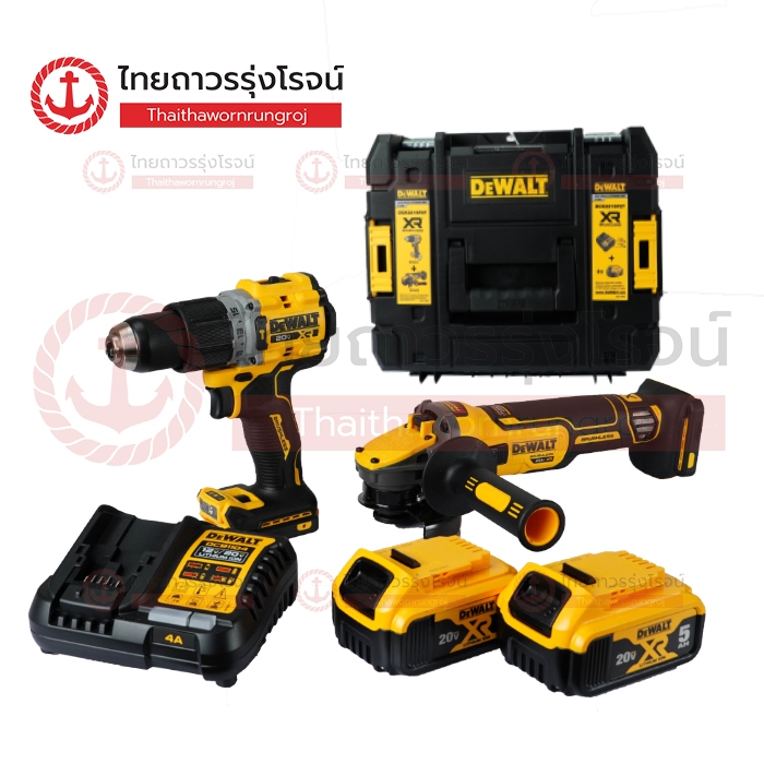 DEWALT DCK2216 ชุดสว่านกระแทกไร้สาย DCG409N+DCD805N C1xB2x5.0Ah DCB1104+DCB184 DCK2216P2T-B1 (ครบชุด