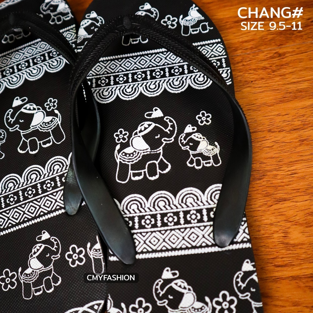 รองเท้าแตะ ราคาถูก รองเท้าหูคีบ รองเท้าหูหนีบ สกรีนลายลายช้าง ลายกราฟิก คละลาย chang#