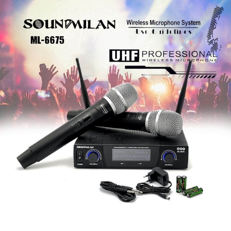 Soundmilan ไมค์ลอยคู่   สัญญาณคลื่น UHF รุ่น ML-6675