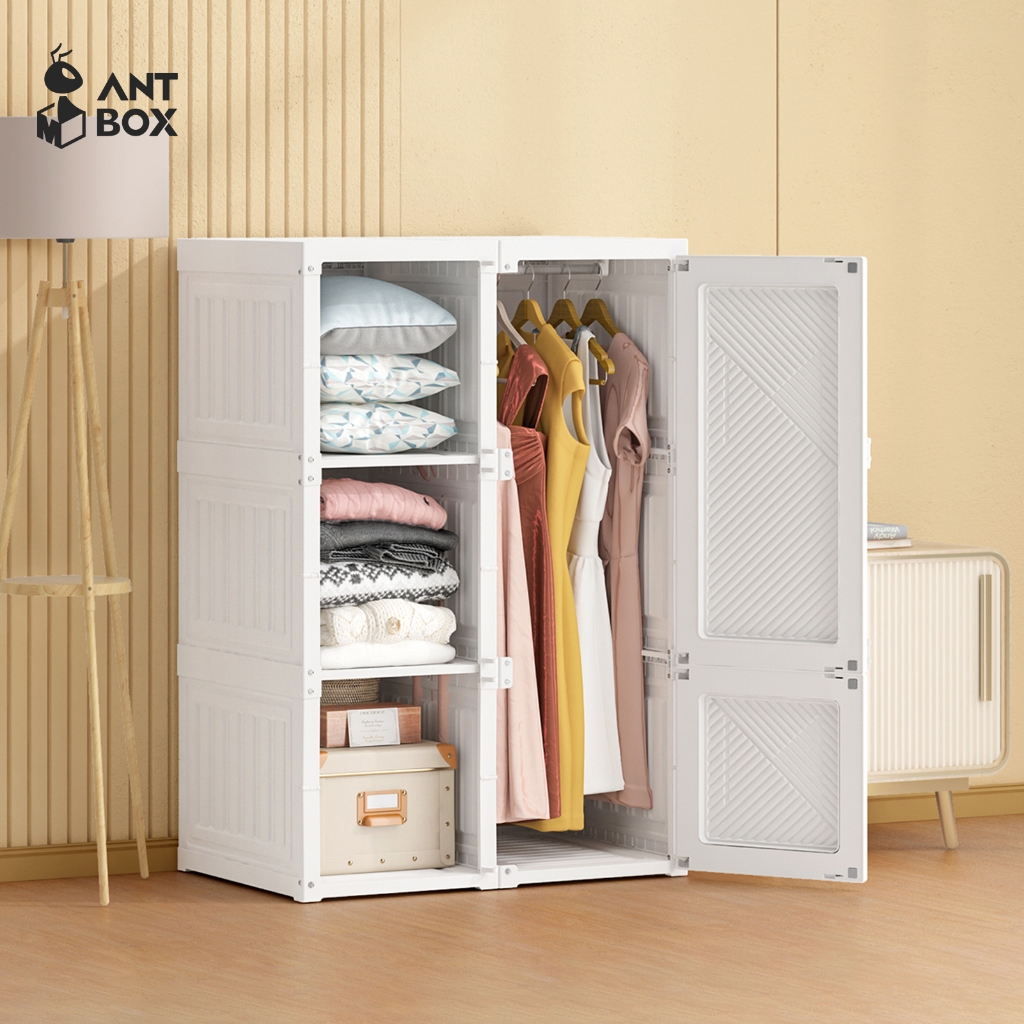 ANTBOX ตู้เสื้อผ้า 6 ช่อง ขนาด 120cm สีขาว ชั้นใส่เสื้อผ้า เอนกประสงค์ พลาสติกแข็ง พับเก็บได้ ประหยัดพื้นที่ ประกอบง่าย