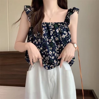(ใหม่/พร้อมส่ง#M2251)เสื้อแฟชั่นสายเดี่ยวแบบวัยรุ่นลายดอกไม้น่ารัก เนื้อผ้าดี สไตส์เกาหลี