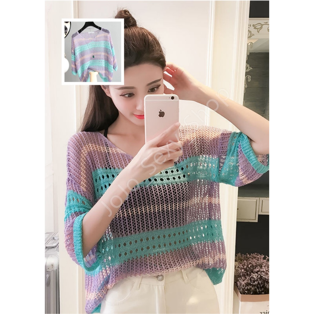 เสื้อถักโครเชต์ เสื้อตาข่าย ไหมพรม 3สีให้เลือก แฟชั่นผู้หญิง กันหนาว เที่ยวทะเล ส่งจากไทย LKZZS ราคา ถูกที่สุด ดีลบีเคเค แกลเลอรีภาพที่ 4