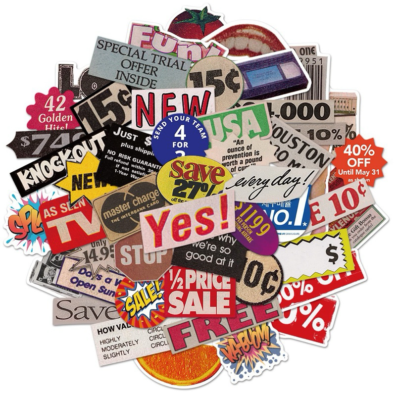 พร้อมส่ง สติกเกอร์ตัวหนังสือ 50 ชิ้น PVC กันน้ำ แปะเคส แปะกระเป๋า