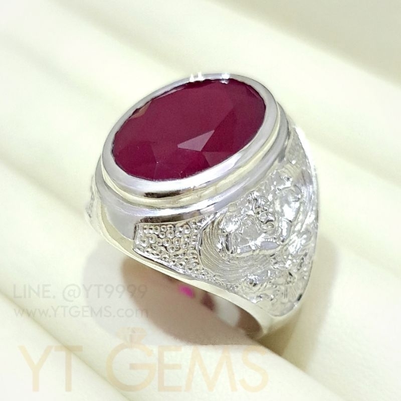 แหวนทับทิม แหวนครุฑ แหวนเงินแท้ ลายพญาครุฑ พลอยทับทิมชาตั้ม YTG-11395