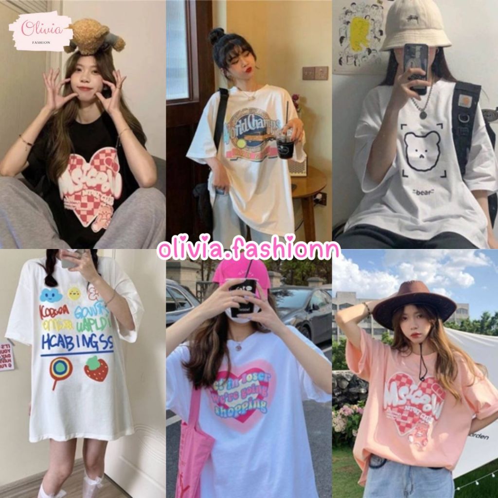 รวมเสื้อยืด Oversize เสื้อคอกลมแขนสั้น สีพื้นสกรีนลายน่ารักๆ เท่ๆ เกาหลีชิคๆ #C009