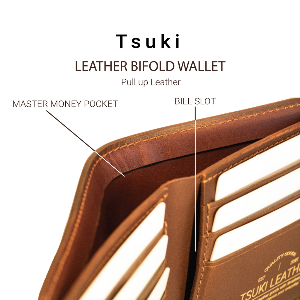 TSUKI Bi-fold Wallet กระเป๋าสตางค์ใบสั้น งานแฮนด์เมด หนังแท้