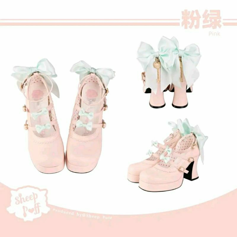 Sheep Puff Lolita Shoes รองเท้าโลลิต้าสีชมพูนมแบรนด์แท้