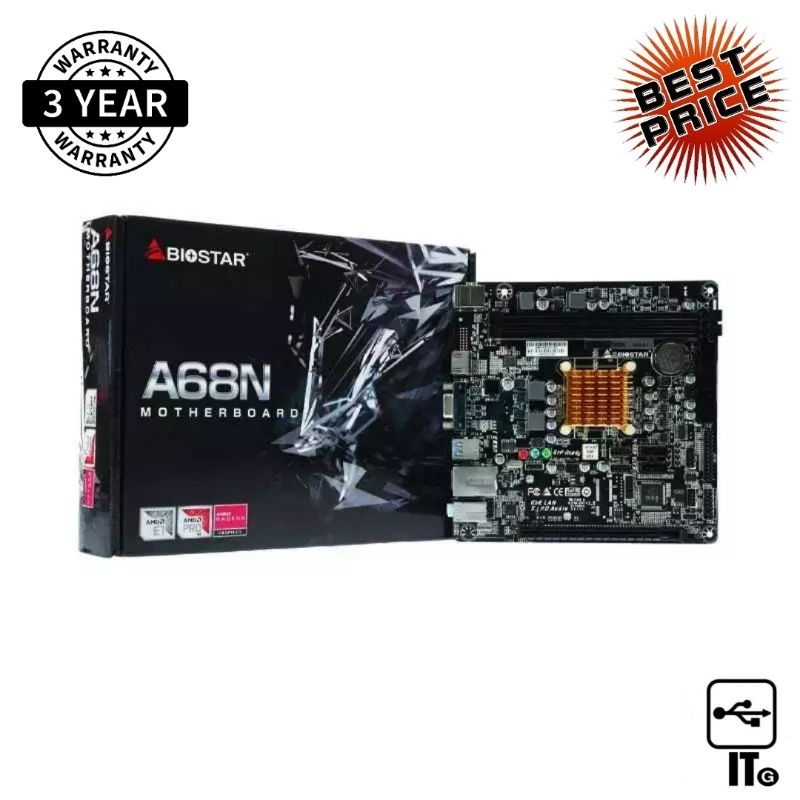 MAINBOARD BIOSTAR A68N-2100K + CPU AMD E1-6010 DDR3 (DUAL-CORE) ประกัน 3Y เมนบอร์ด