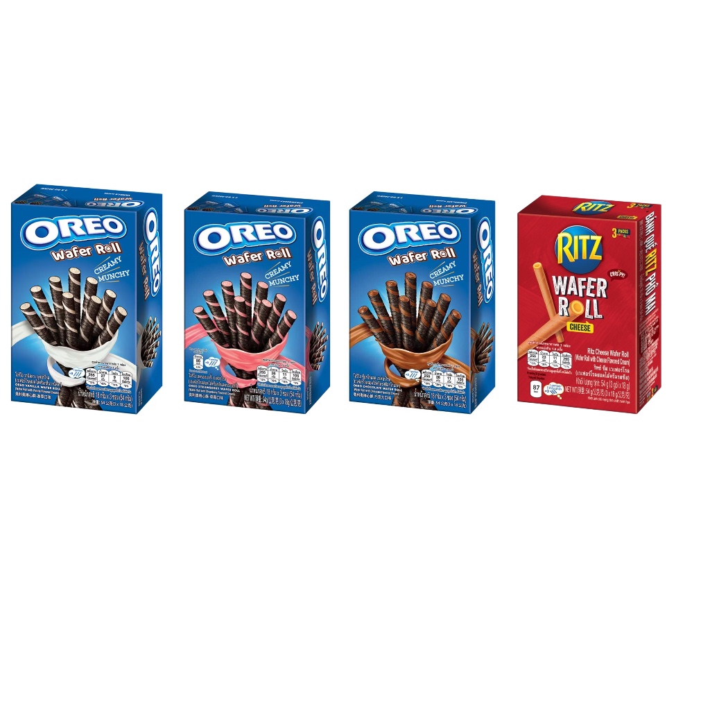 Oreo โอรีโอ้ เวเฟอร์โรล 54กรัม 1กล่อง ขนม เวเฟอร์ สอดไส้ครีม ช็อคโกแลต สตอเบอร์รี่