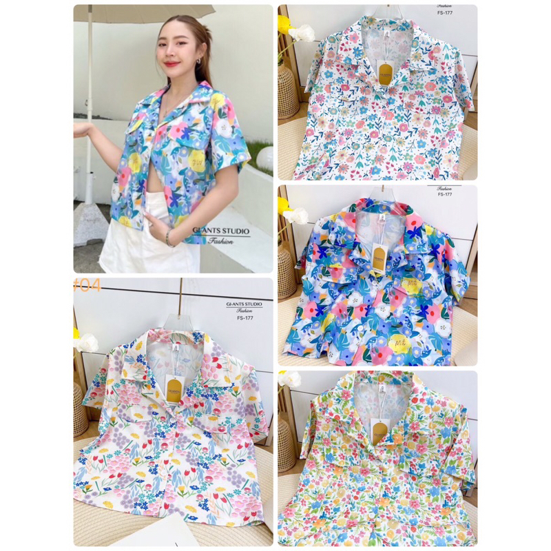 เสื้อเชิ๊ต ลายดอก อก 40. ยาว 21 ป้าย giant