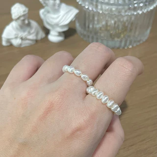 แหวนไข่มุกแท้ สีขาว สีเทา มุกน้ำจืด เอ็นยืด แหวนมุกแท้ Genuine White Freshwater Pearl Elastic Ring