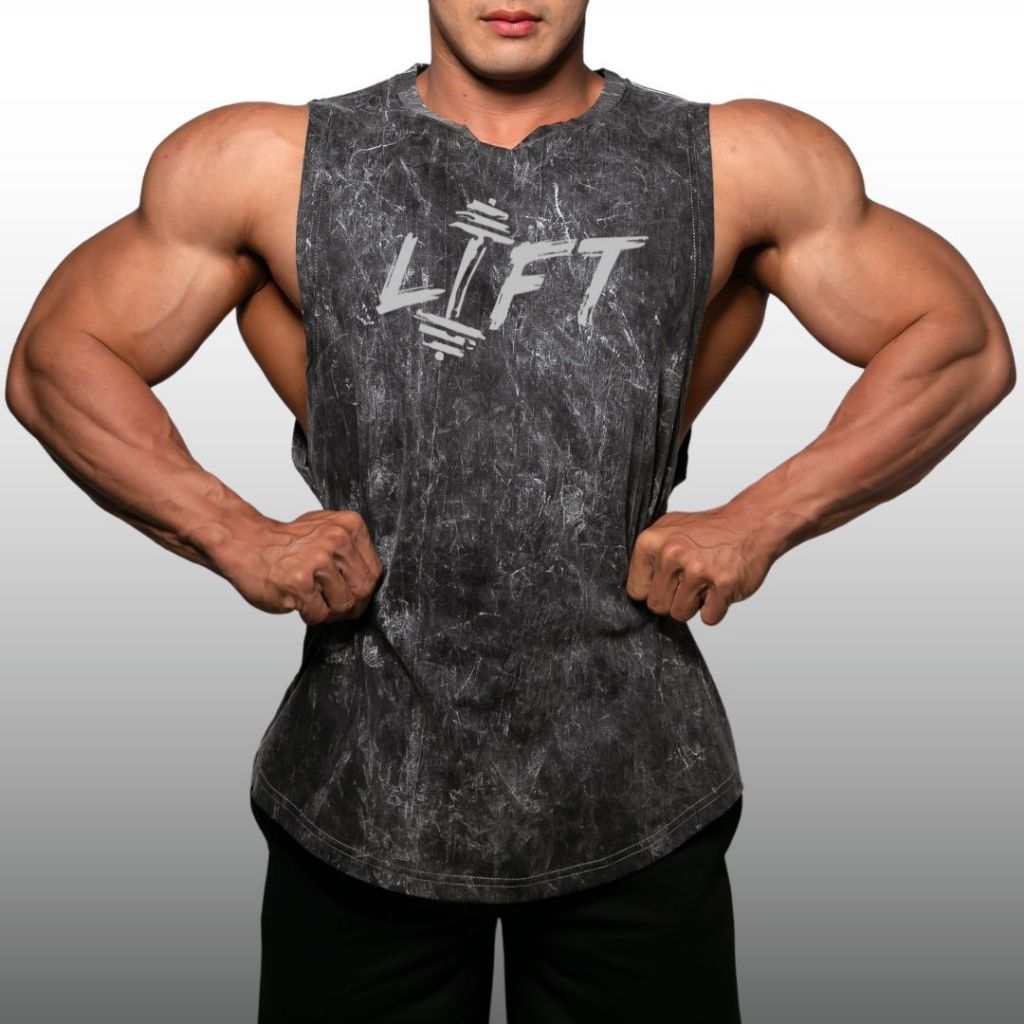 LIFT เสื้อแขนกุดผ้าฝ้าย มี 2 สี Stonewashed Gym Muscle Shirt