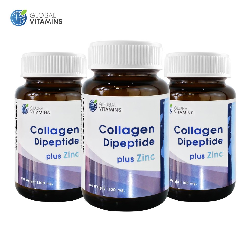 [แพ็ค 3 ขวด] คอลลาเจนไดเปปไทด์ พลัส ซิงค์ โกลบอลวิตามิน คอลลาเจนซิงค์ Collagen Dipeptide Zinc Global Vitamins ไดเปปไทด์