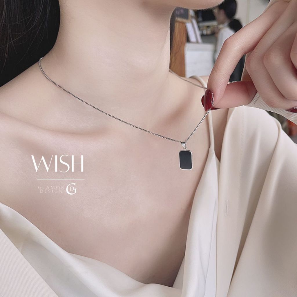 GLAMOR✨สร้อยคอเงินแท้ Wish สร้อยสีเงิน สร้อยคอแฟชั่นสุดเก๋ เรียบหรูดูเท่ สร้อยคอเงินจี้สีดำ