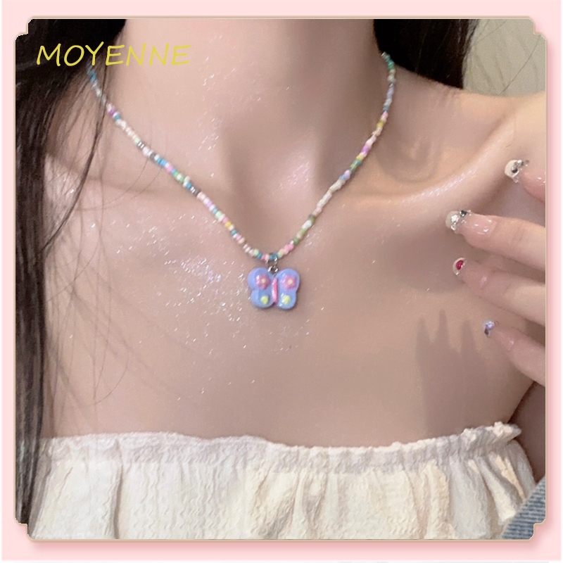【จัดส่งจากกรุงเทพฯ】สร้อยคอจี้ผีเสื้อลูกปัดสีสันสดใสสำหรับผู้หญิงนางฟ้าตัวน้อยน่ารักหวานเย็นสีลูกกวาดมาการอง