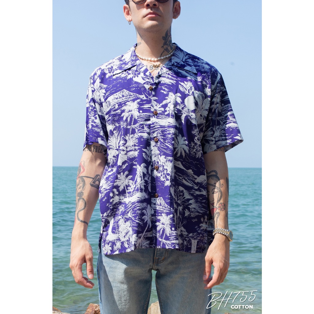 Simple&Raw - เสื้อเชิ้ต BH755 BlueHawaii Shirts (ฺViolet)