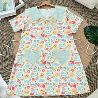 Dress ทรงปล่อยกระเป๋าหัวใจลายน่ารัก( Vp-กระเป๋าหัวใจ)