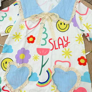 Dress ทรงปล่อยกระเป๋าหัวใจลายน่ารัก( Vp-กระเป๋าหัวใจ)