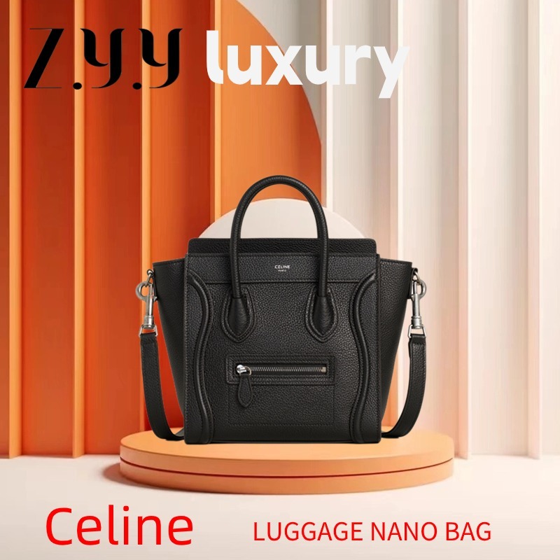 New Hot sales ราคาพิเศษ Ready Stock 🍒ซีลีน Celine LUGGAGE NANO bag in calf leather🍒กระเป๋าถือ/ผู้หญิง/สีดำ