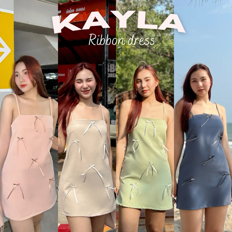 A54 Kayla เดรสสายเดี่ยวประดับโบว์ เรียบหรูน่ารัก เดรสแฟชั่น