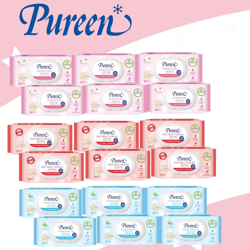 ผ้าเปียก Pureen (6 ห่อ) สินค้าพร้อมส่ง ล๊อตผลิตใหม่