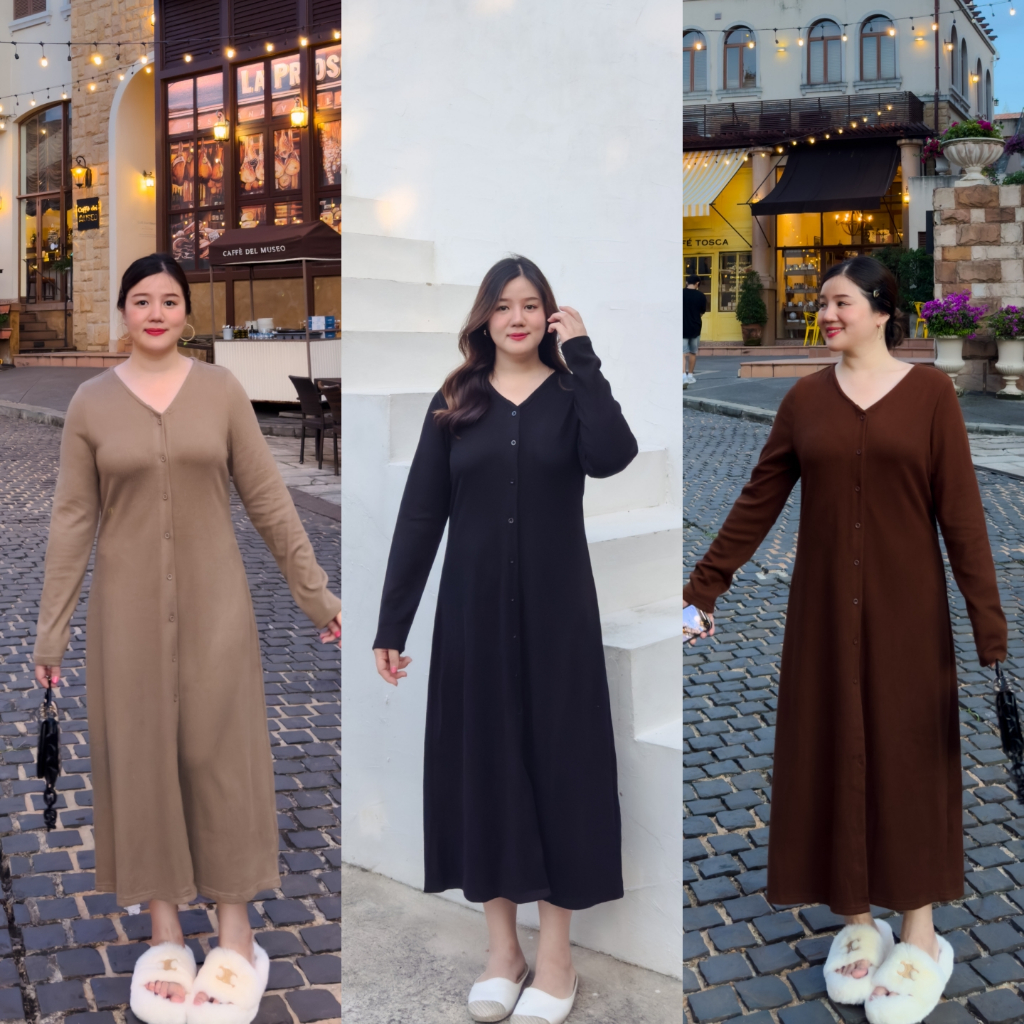 ( อกถึง 50") Knit Long เดรสสาวอวบ ชุดสาวอวบ