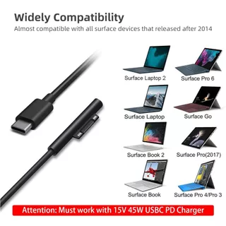 พร้อมส่ง สายชาร์จ Surface 15V PD Charger Surface Connect to USB-C สำหรับ Surface Book go 1 2 3 Pro X 9 7 6 5 4 3 BX013-1