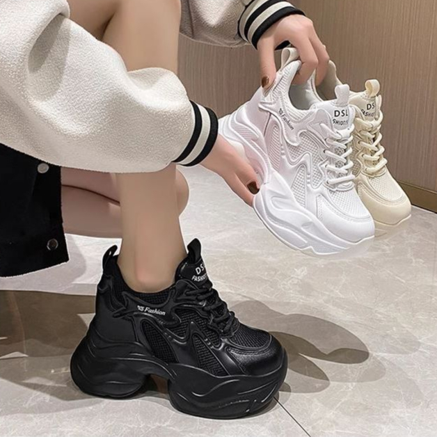 [P77] รองเท้าผ้าใบเสริมส้น Sz.34-40 สูง10cm l 4นิ้ว (เบจ,ขาว,ดำ)**พรีออเดอร์