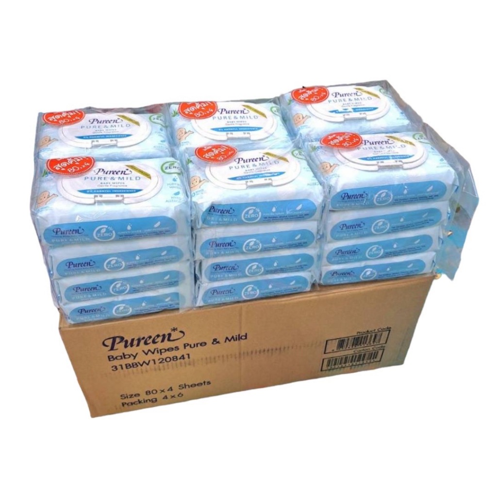 (ขายยกลัง) ทิชชู่เปียก Baby Wipes เพียวรีน Pureen  2x12 ห่อ