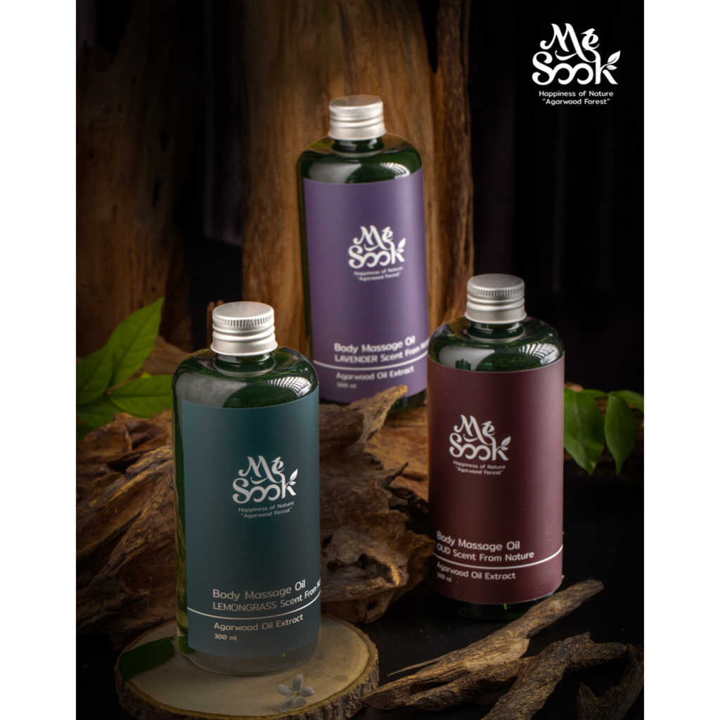MESOOK Agarwood Body Massage Oil น้ำมันนวดสปา กลิ่นลาเวนเดอร์ ตะไคร้ มะลิ กฤษณา