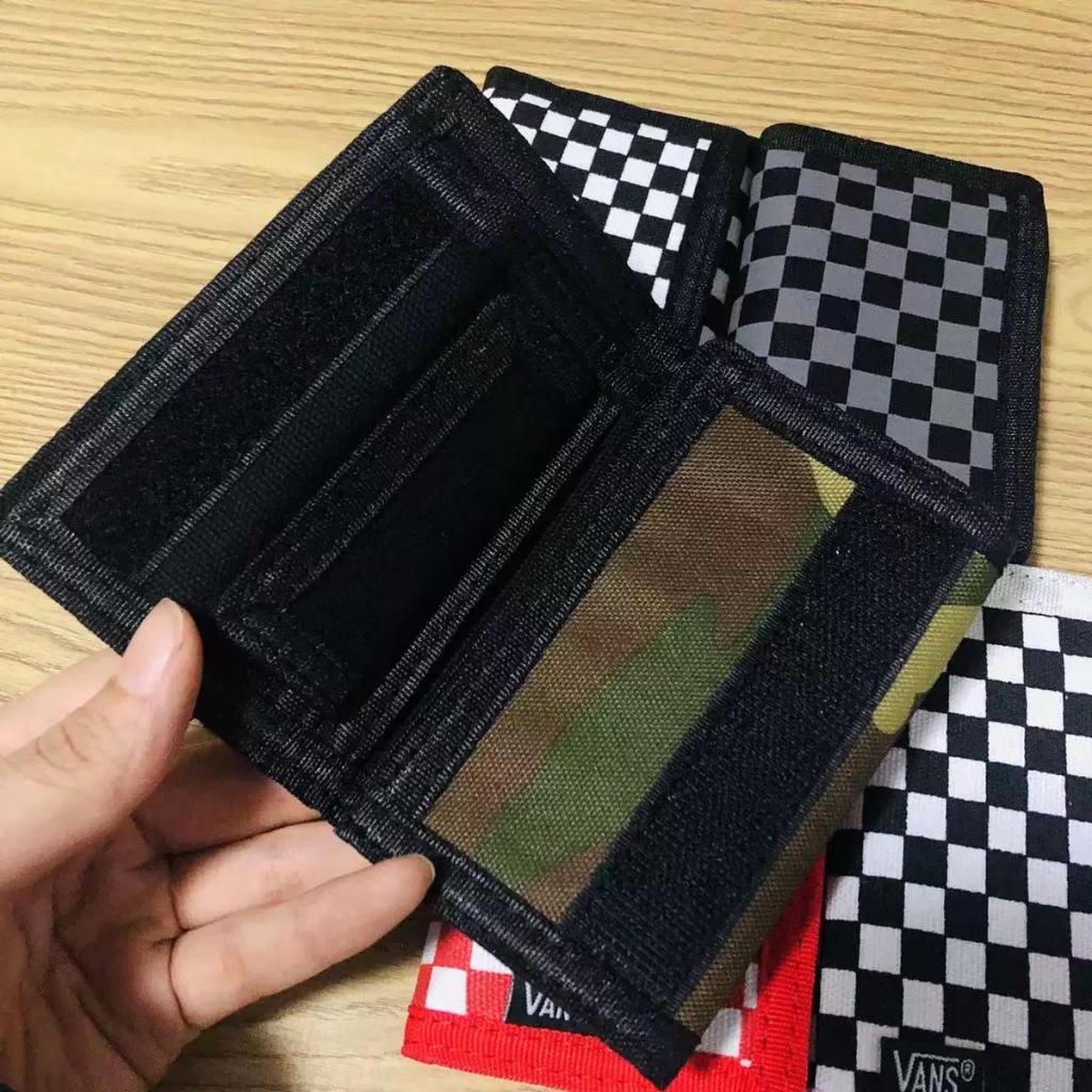 VANS Tide Camouflage Velcro พับผ้าใบกระเป๋าสตางค์ ID Card Holder
