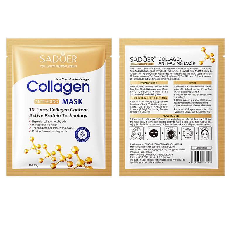 Sadoer Collagen Sheet Mask มาส์กหน้าคอลลาเจน ตัวช่วยหน้าเด้ง ลดรอยเหี่ยวย่น หน้าขาวใส ชุ่มชื้น กระจ่างใส