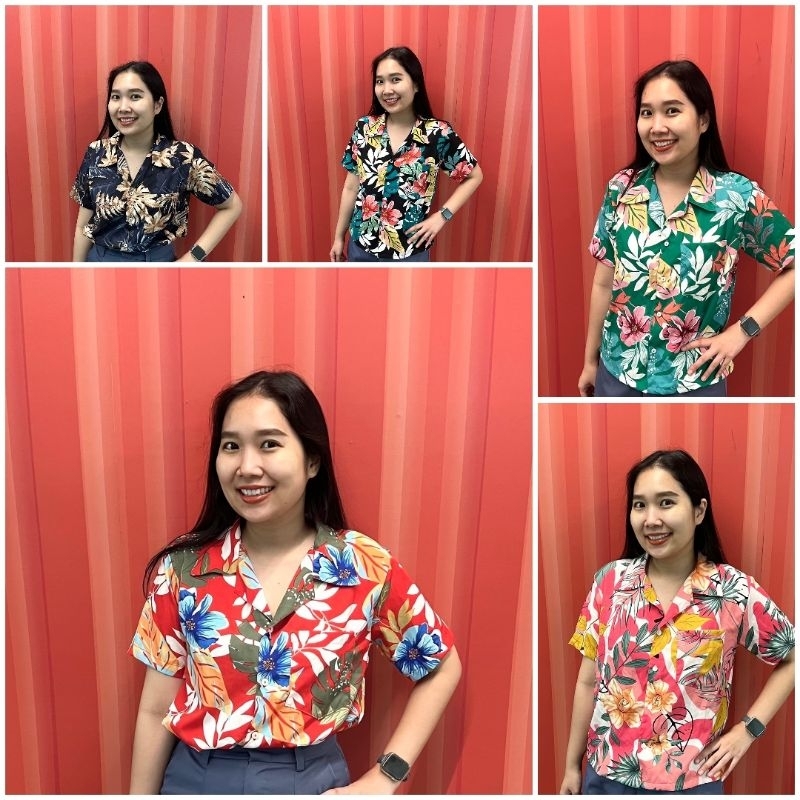 พร้อมส่ง!! เสื้อฮาวาย ลายดอก ฮาวายลาย เสื้อ​ สงกรานต์ ไหมอิตาลีพิมลาย
