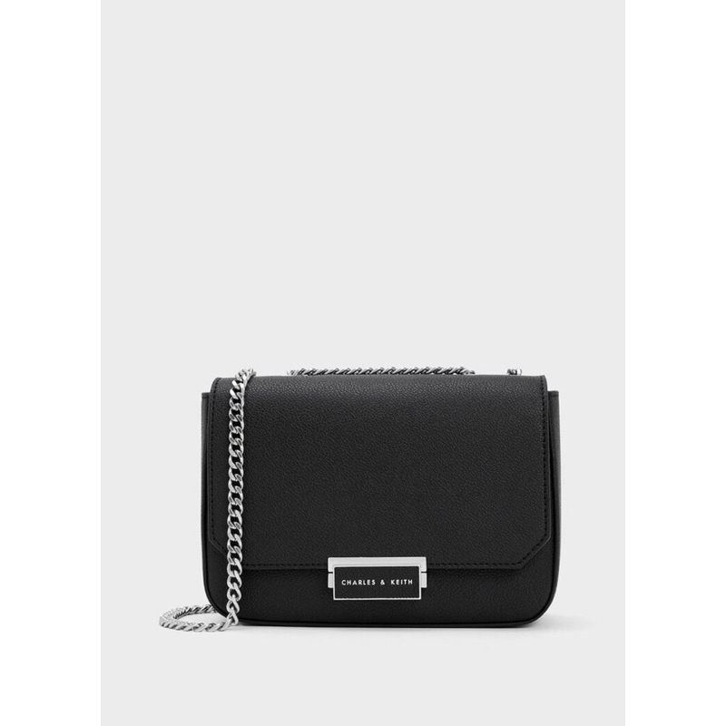 ✨รับหิ้ว✨ กระเป๋าสะพายไหล่พร้อมสายโซ่ - สีดำอะไหล่สีเงิน Charles and Keith