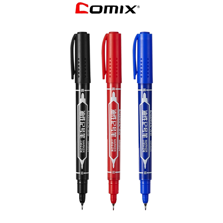 Comix MK804 / MK826 ปากกามาร์กเกอร์ 2 หัว ปากกามาร์ค 0.5-1.5mm สีดำ/แดง/น้ำเงิน มาร์กเกอร์ มาร์กเกอร์หัวเล็ก กันน้ำได้