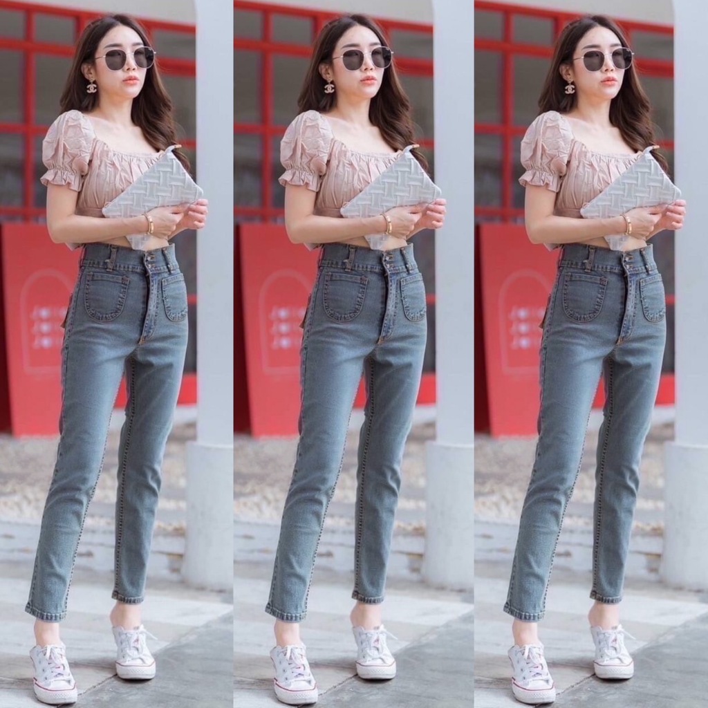 2NaraJeans กางเกงทรงบอยผ้ายืด สวยเป๊ะ Design กระเป๋าตัวยู สีสนิมอ่อน